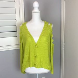 Size Medium lime green sweater with hi-lo trim